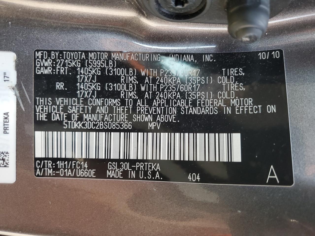 2011 Toyota Sienna Le VIN: 5TDKK3DC2BS085366 Lot: 62728345