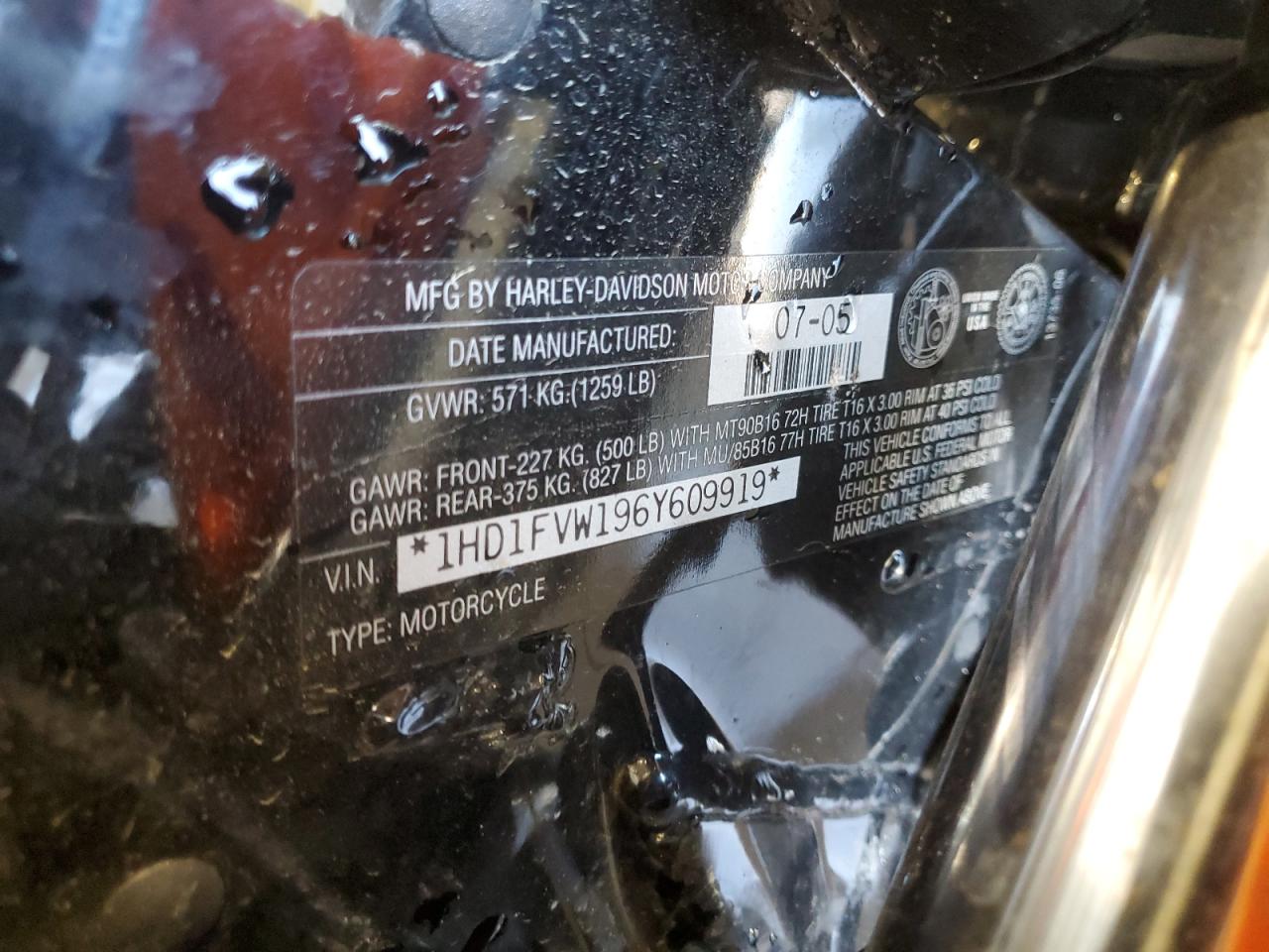 2006 Harley-Davidson Flhti VIN: 1HD1FVW196Y609919 Lot: 60557855