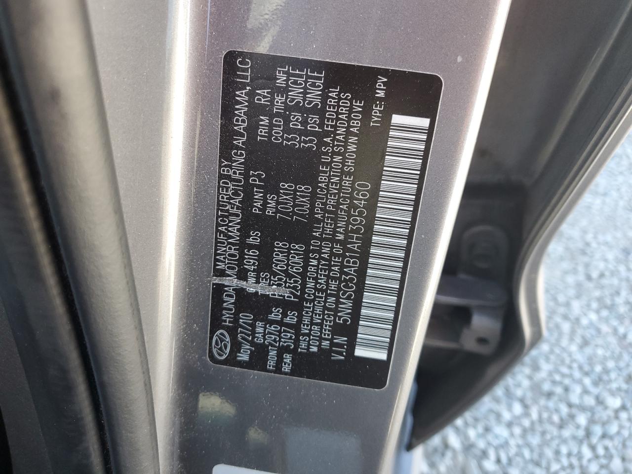 2010 Hyundai Santa Fe Gls VIN: 5NMSG3AB1AH395460 Lot: 62731655