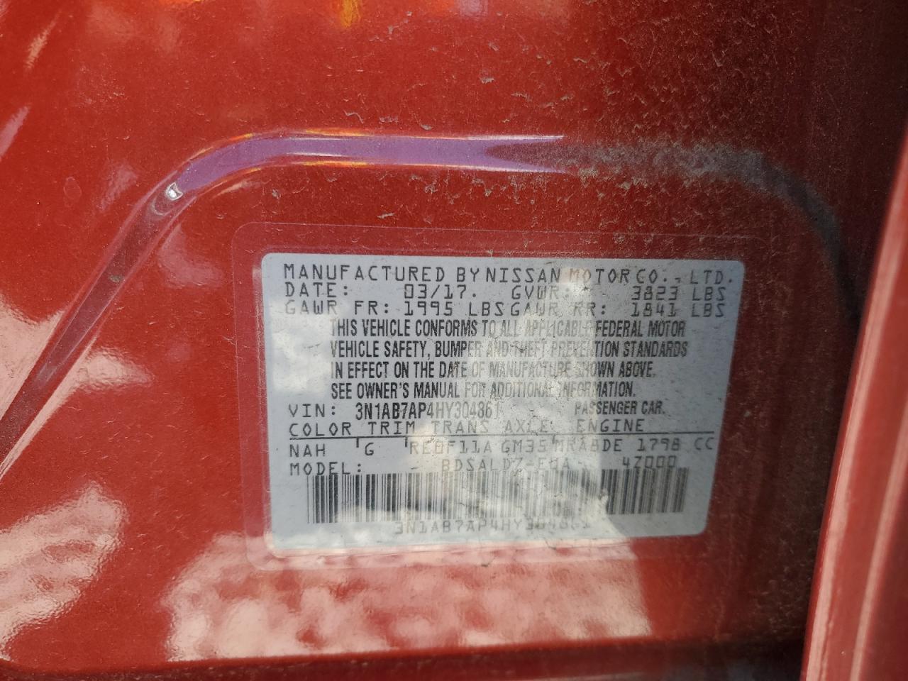 2017 Nissan Sentra S VIN: 3N1AB7AP4HY304861 Lot: 61661255