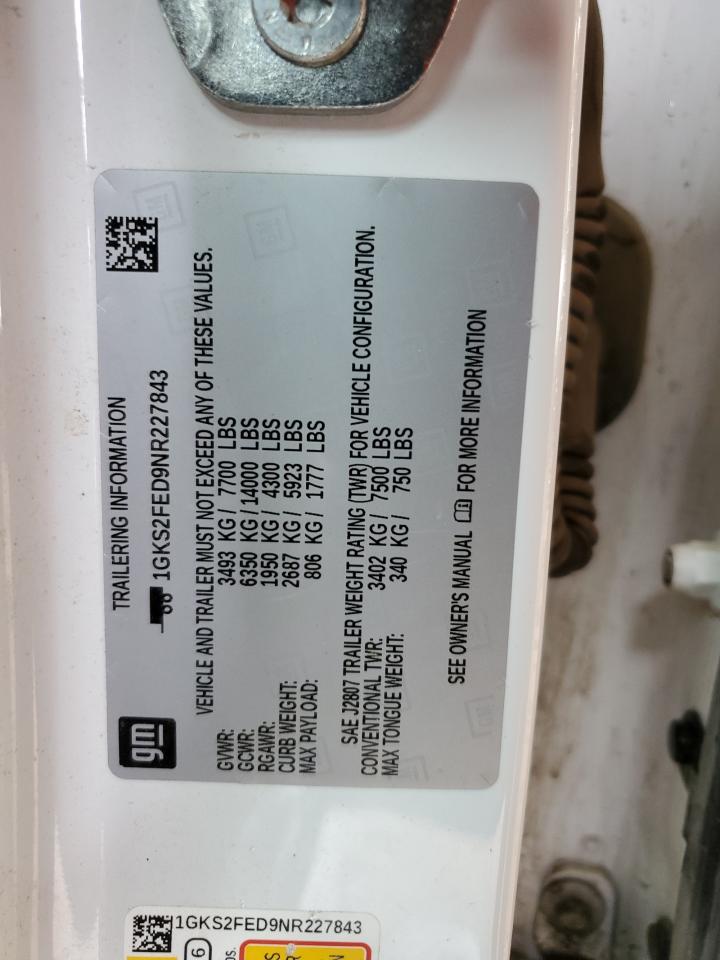 2022 GMC Yukon Xl K1500 Sle VIN: 1GKS2FED9NR227843 Lot: 61837965