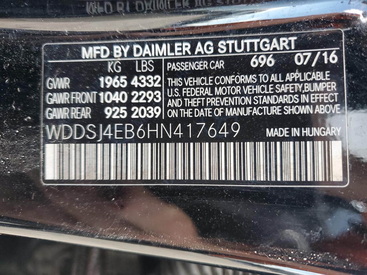 2017 Mercedes-Benz Cla 250 VIN: WDDSJ4EB6HN417649 Lot: 60082495