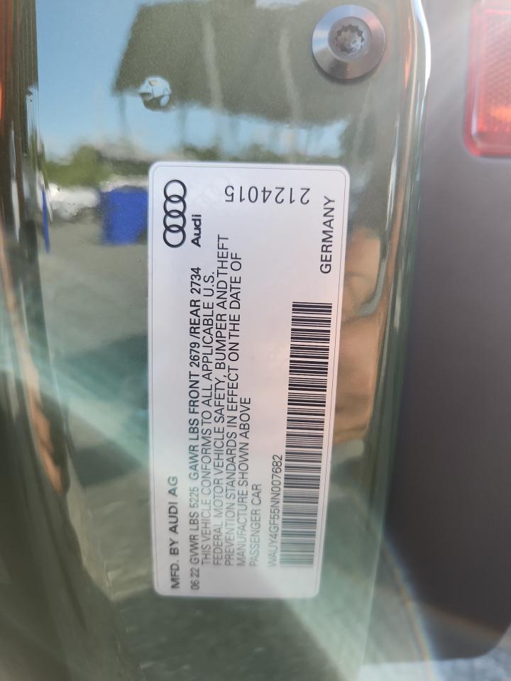 2022 Audi S5 Prestige VIN: WAUY4GF55NN007682 Lot: 61090555