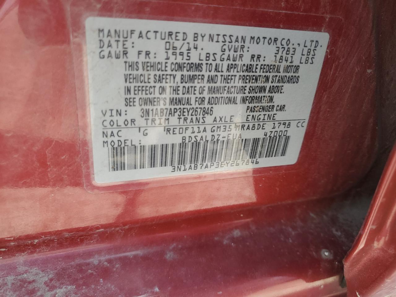 NISSAN SENTRA 2014 VIN 3N1AB7AP3EY267846 фото 12
