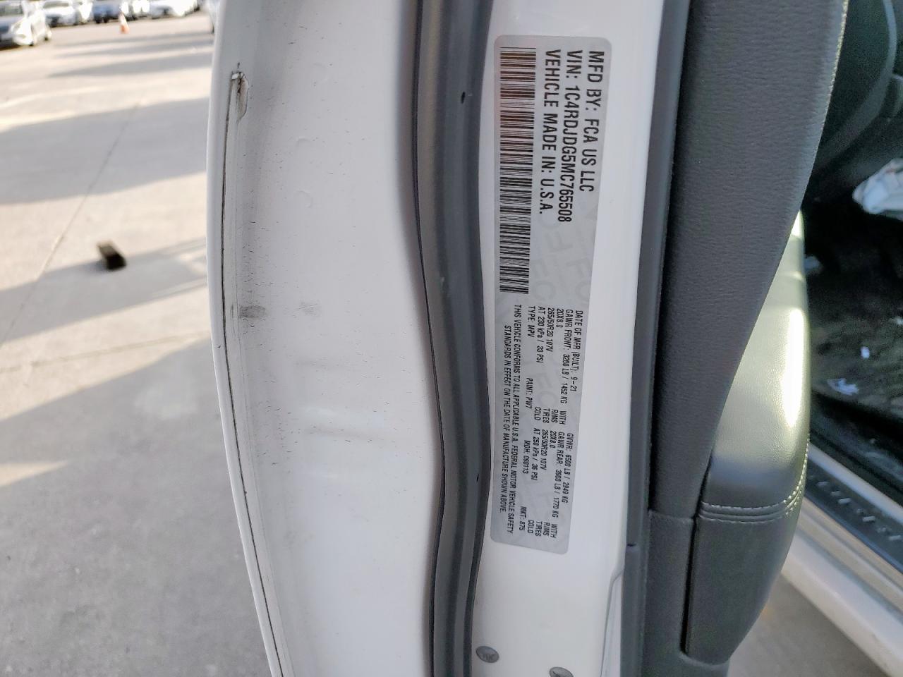 2021 Dodge Durango Gt VIN: 1C4RDJDG5MC765508 Lot: 60759265
