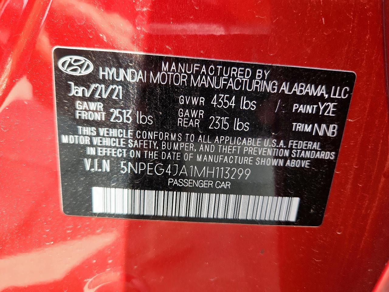 2021 Hyundai Sonata Se VIN: 5NPEG4JA1MH113299 Lot: 61646695