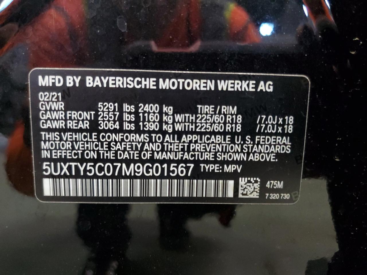 2021 BMW X3 xDrive30I VIN: 5UXTY5C07M9G01567 Lot: 62293995