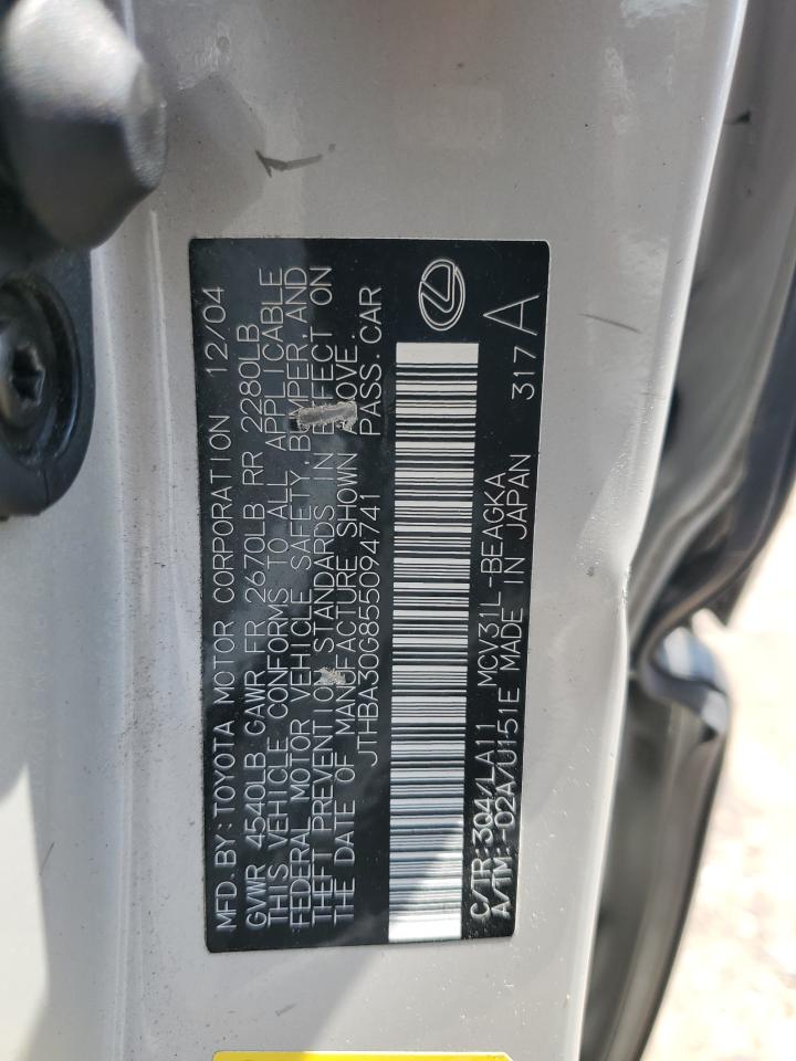 2005 Lexus Es 330 VIN: JTHBA30G855094741 Lot: 62888755