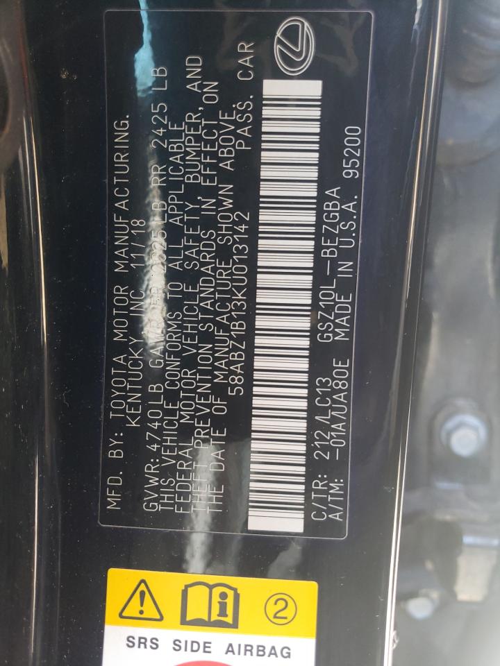 2019 Lexus Es 350 VIN: 58ABZ1B13KU013142 Lot: 60678065