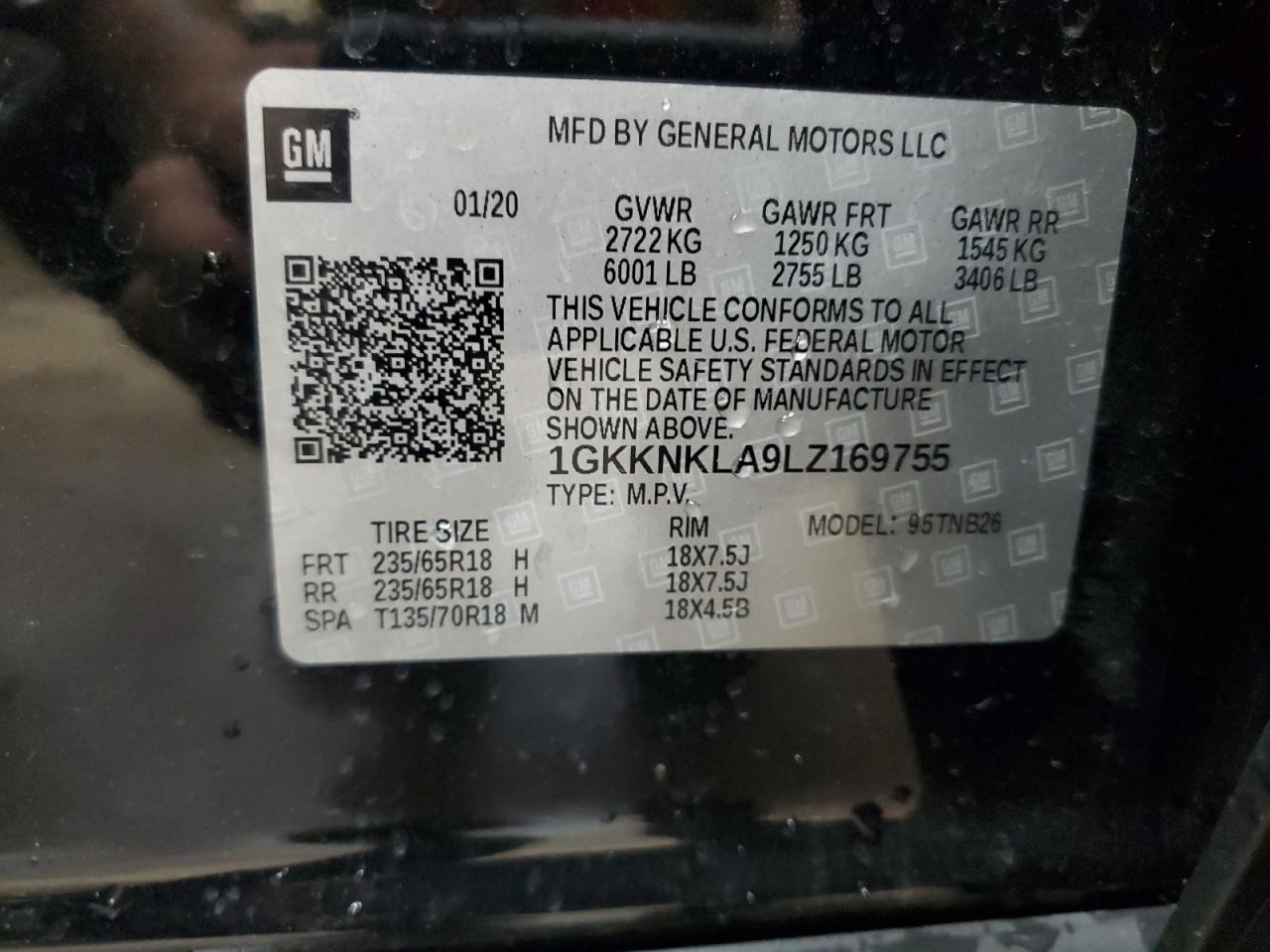 2020 GMC Acadia Sle VIN: 1GKKNKLA9LZ169755 Lot: 61922795