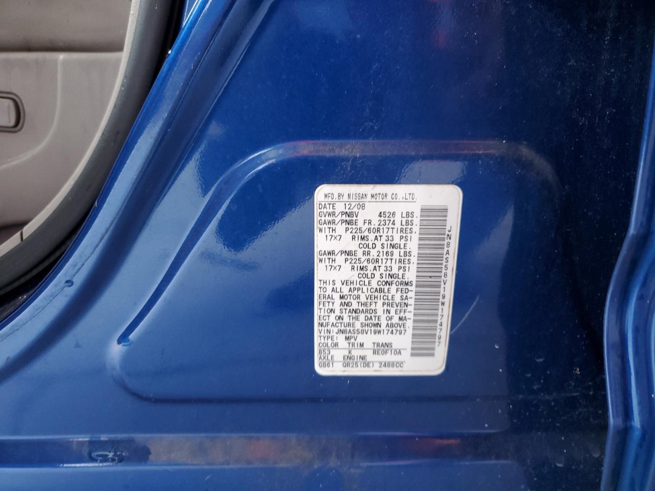 2009 Nissan Rogue S VIN: JN8AS58V19W174797 Lot: 62792965