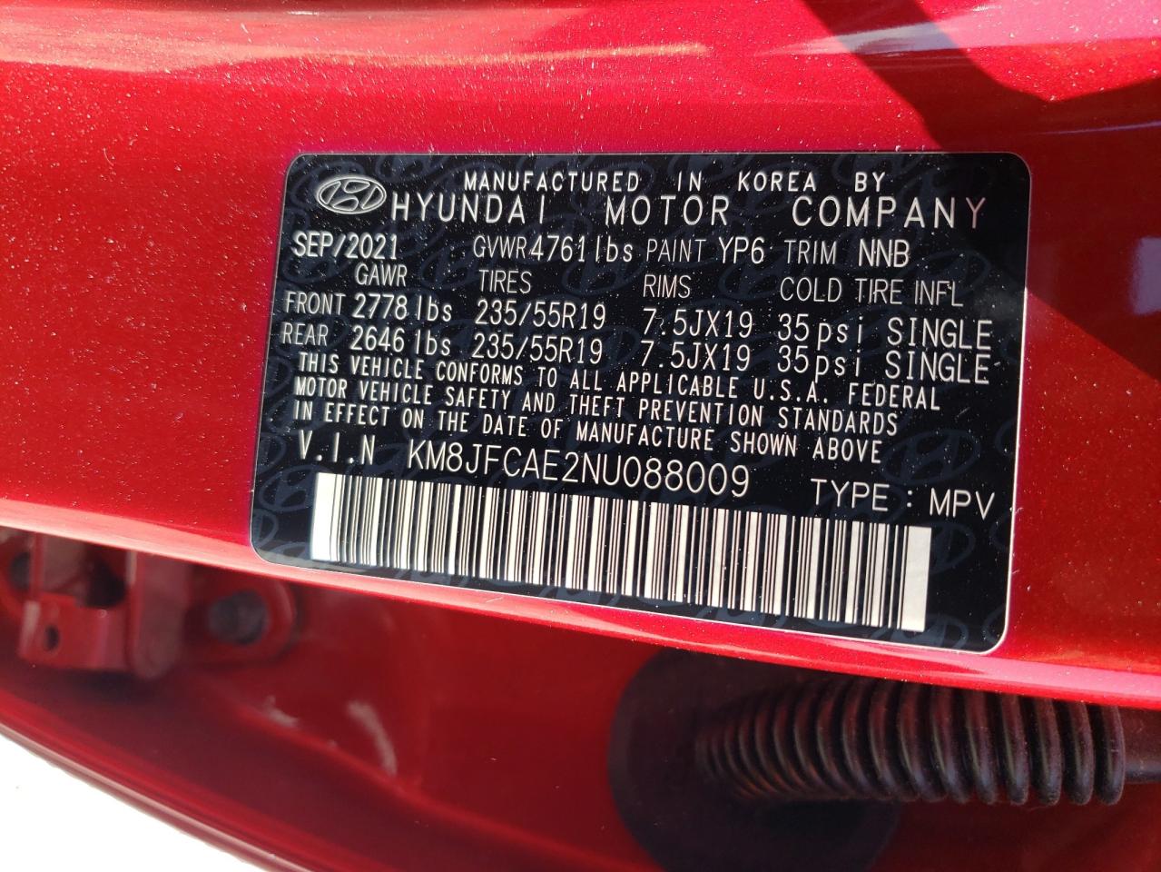 2022 Hyundai Tucson N Line VIN: KM8JFCAE2NU088009 Lot: 61923375