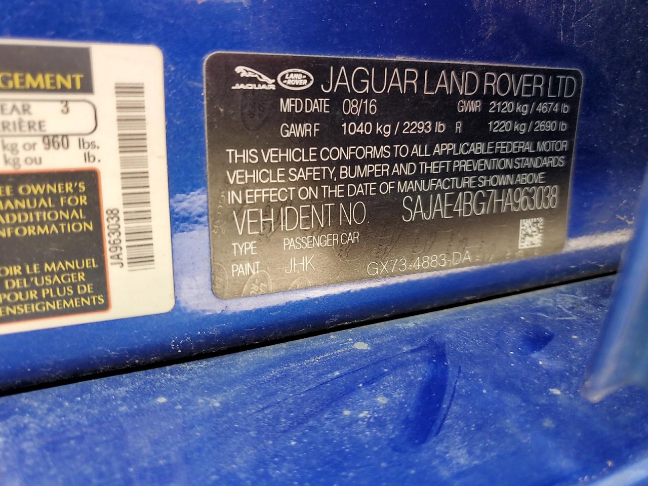 2017 Jaguar Xe Prestige VIN: SAJAE4BG7HA963038 Lot: 62081925