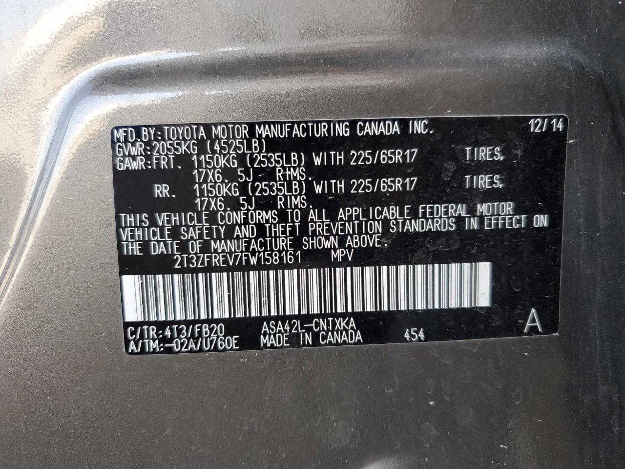 2015 Toyota Rav4 Le VIN: 2T3ZFREV7FW158161 Lot: 62362275