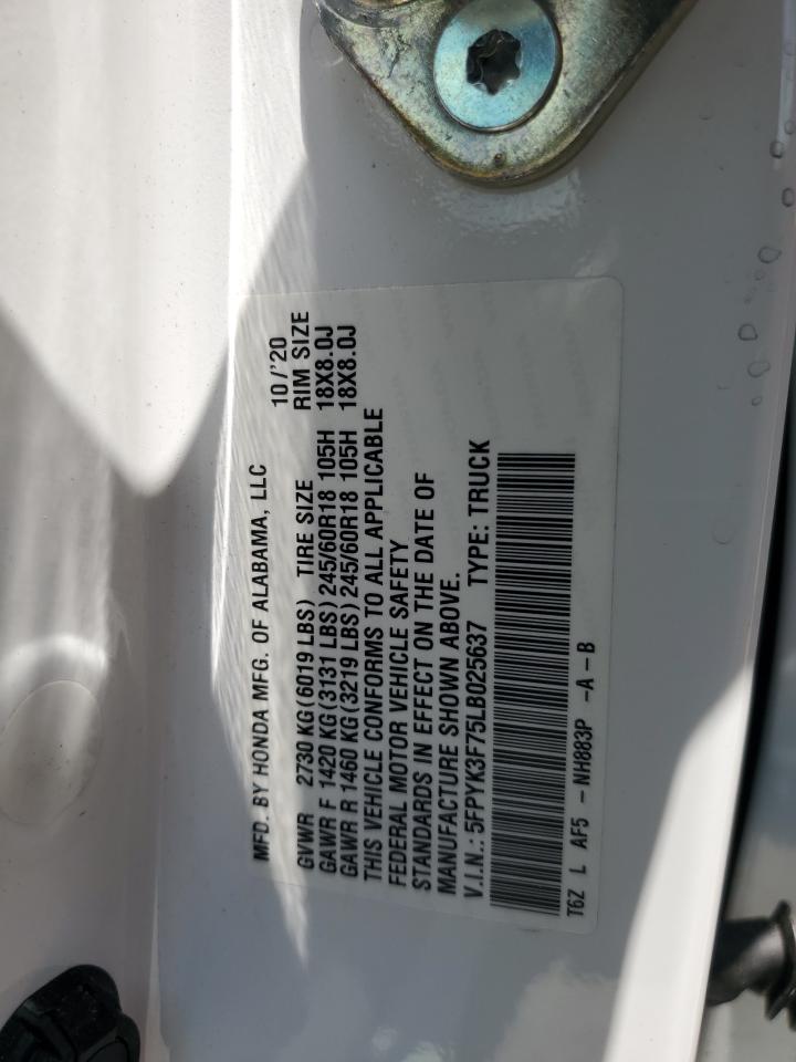 2020 Honda Ridgeline Rtl VIN: 5FPYK3F75LB025637 Lot: 61846715