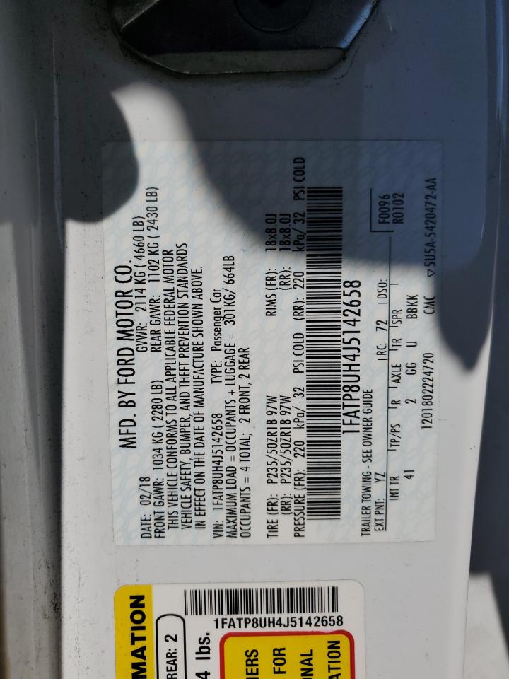 2018 Ford Mustang VIN: 1FATP8UH4J5142658 Lot: 61258255