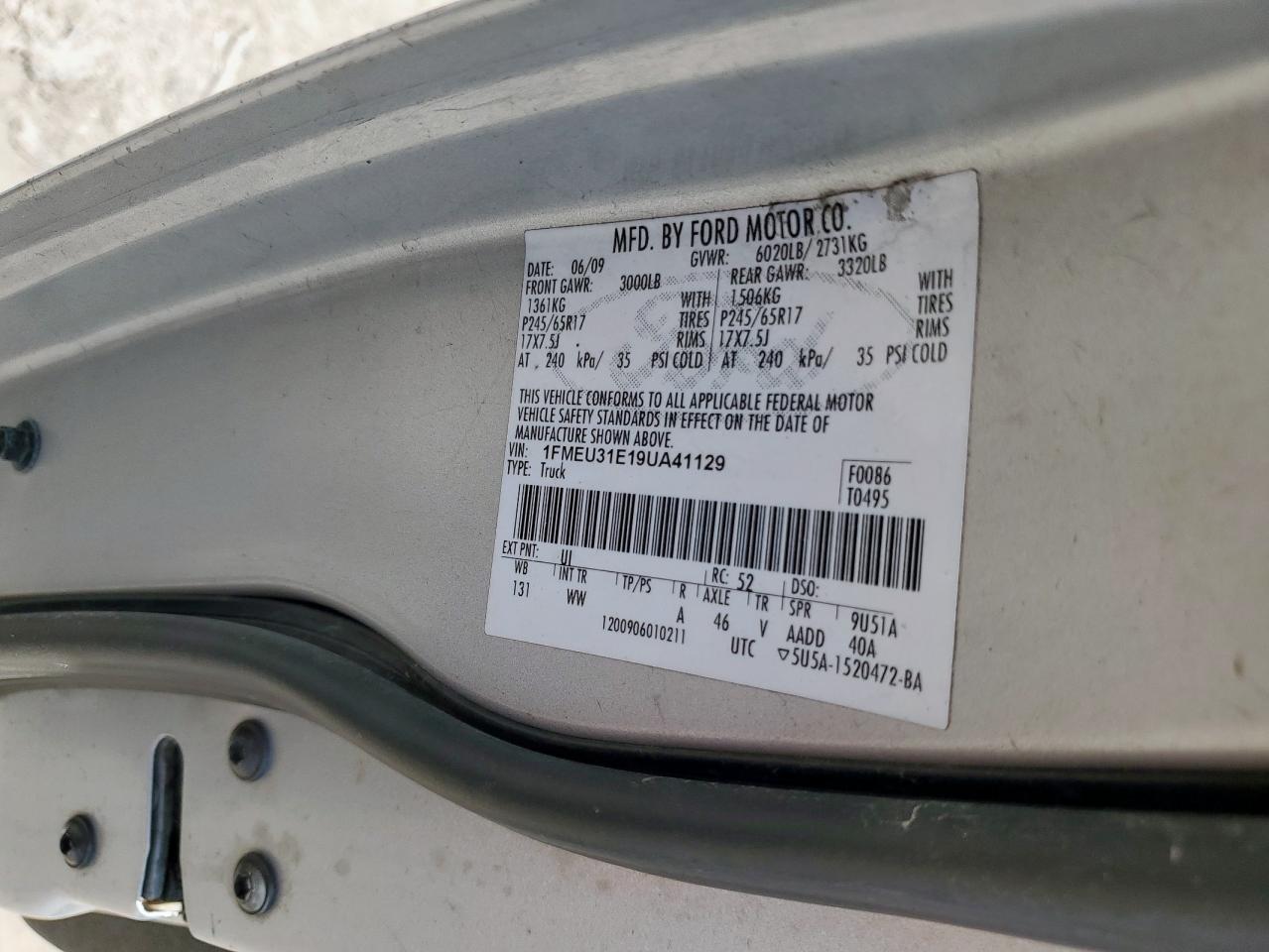 2009 Ford Explorer Sport Trac Xlt VIN: 1FMEU31E19UA41129 Lot: 60844835