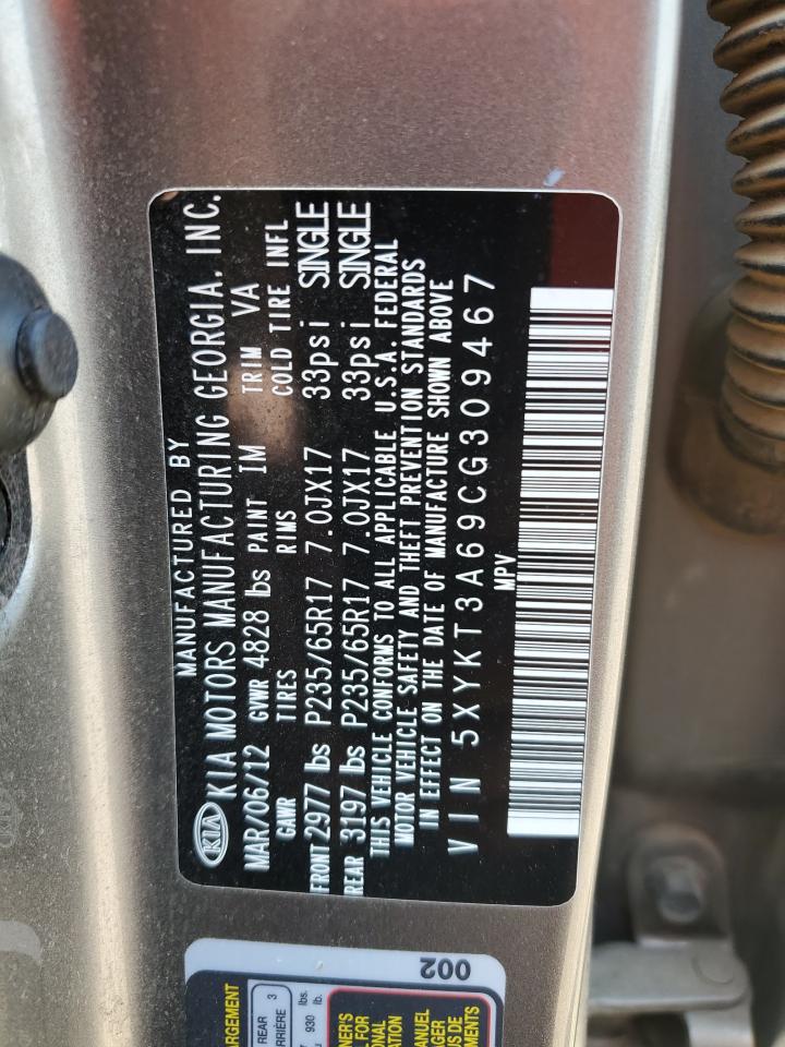 2012 Kia Sorento Base VIN: 5XYKT3A69CG309467 Lot: 60156385