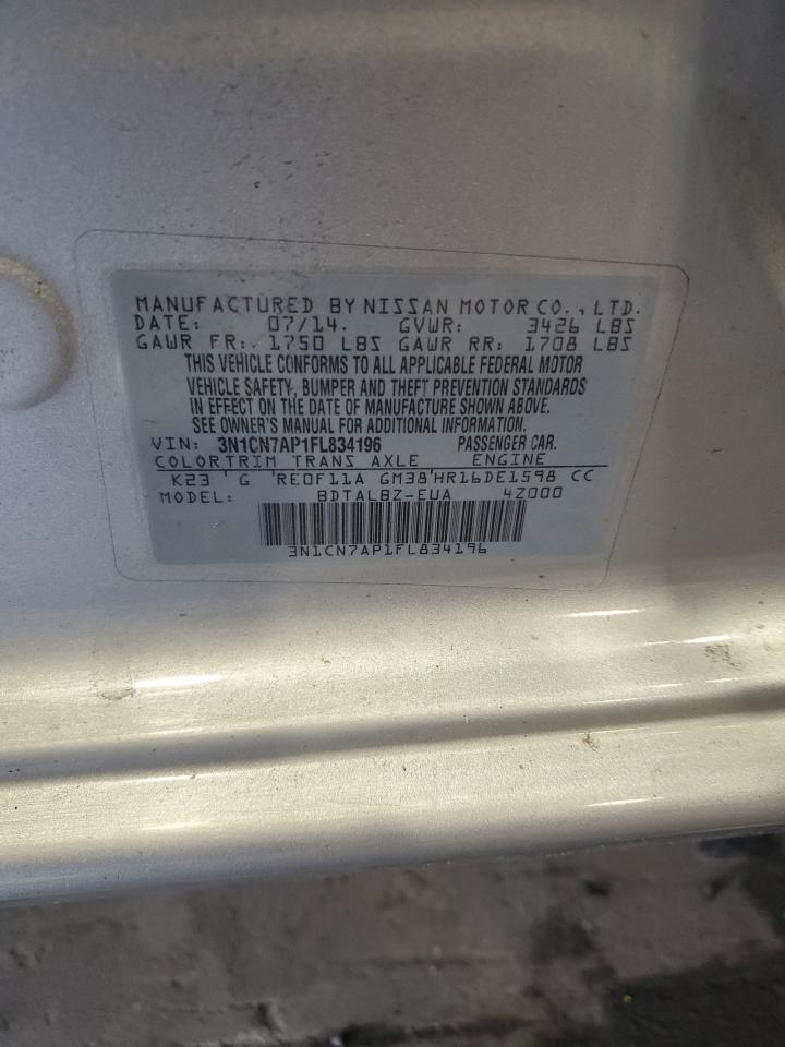 2015 Nissan Versa S VIN: 3N1CN7AP1FL834196 Lot: 63139895