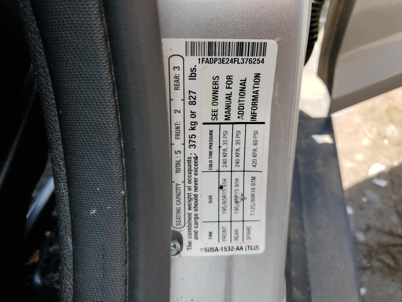 2015 Ford Focus S VIN: 1FADP3E24FL376254 Lot: 62917355