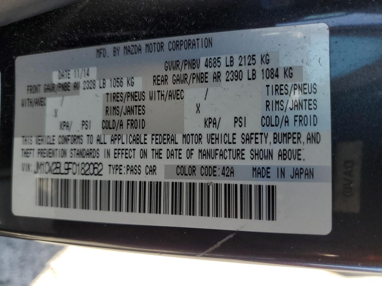 2015 Mazda 5 Sport VIN: JM1CW2BL9F0182062 Lot: 61408385