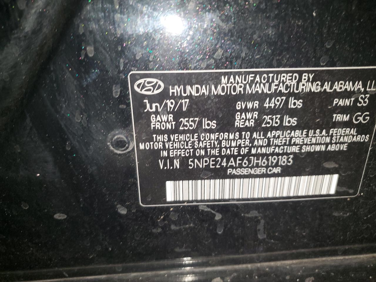 2018 Hyundai Sonata Se VIN: 619183 Lot: 62615535