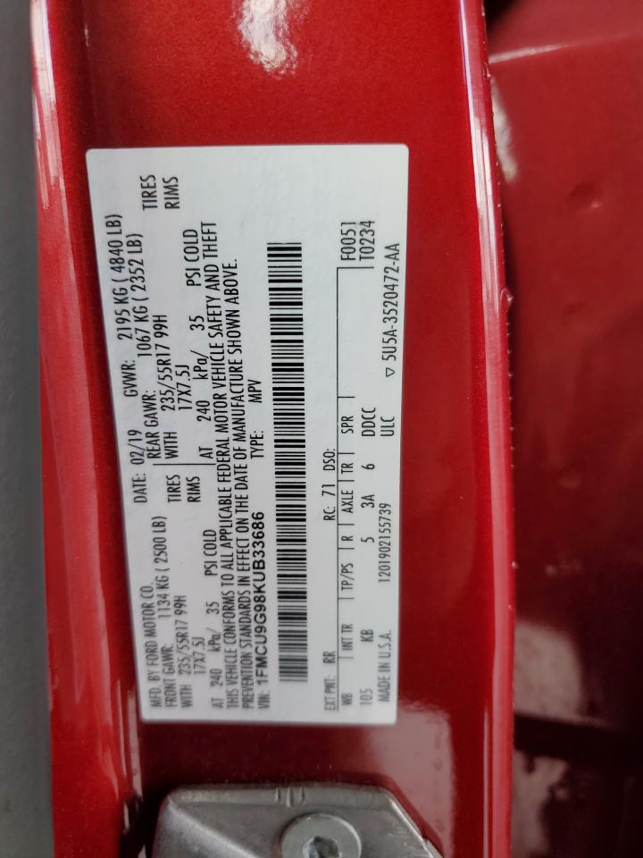 2019 Ford Escape Se VIN: 1FMCU9G98KUB33686 Lot: 60716655