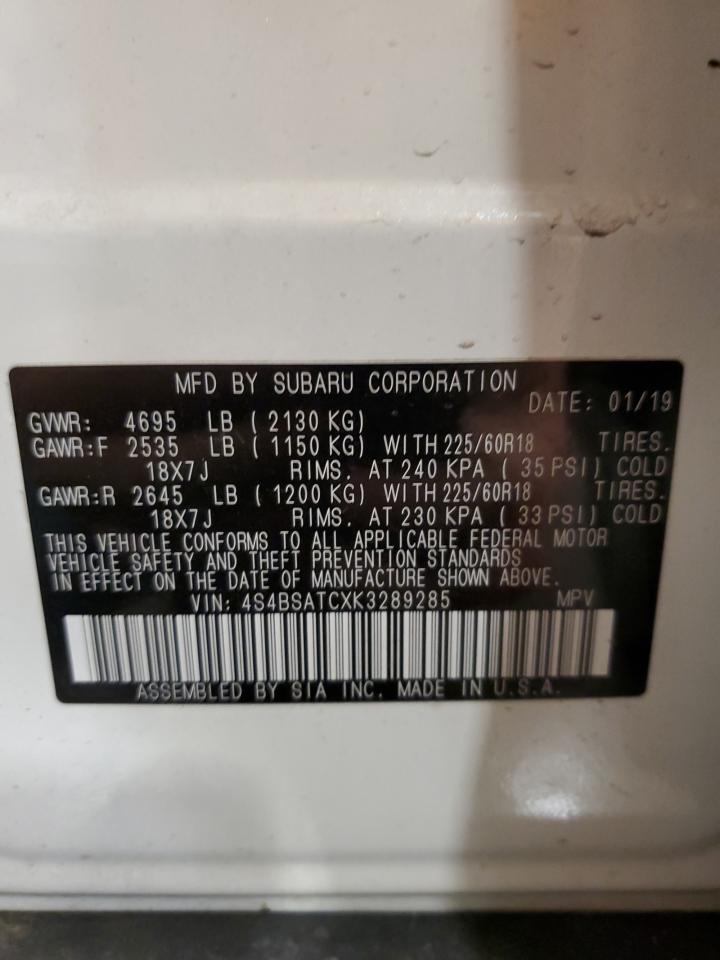 2019 Subaru Outback Touring VIN: 4S4BSATCXK3289285 Lot: 62927975