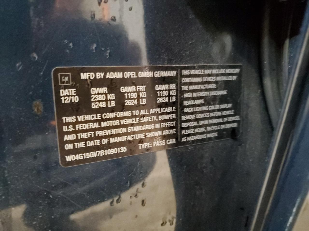 2011 Buick Regal Cxl VIN: W04G15GV7B1090135 Lot: 58722025