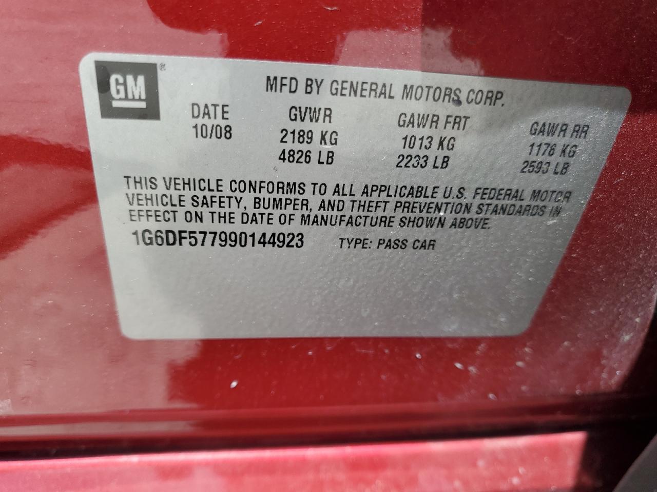 2009 Cadillac Cts VIN: 1G6DF577990144923 Lot: 60454755