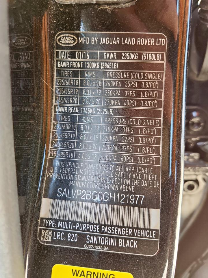 2016 Land Rover Range Rover Evoque Se VIN: SALVP2BG0GH121977 Lot: 61672435