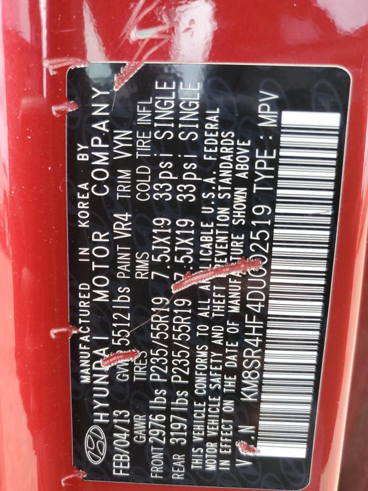 2013 Hyundai Santa Fe Limited VIN: KM8SR4HF4DU002519 Lot: 60701285