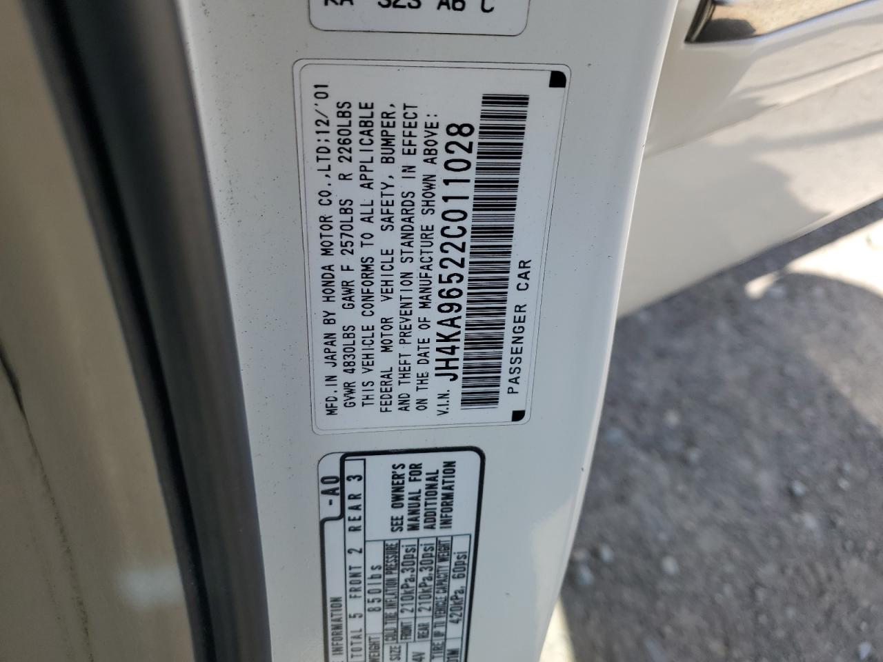 2002 Acura 3.5Rl VIN: JH4KA96522C011028 Lot: 61027505