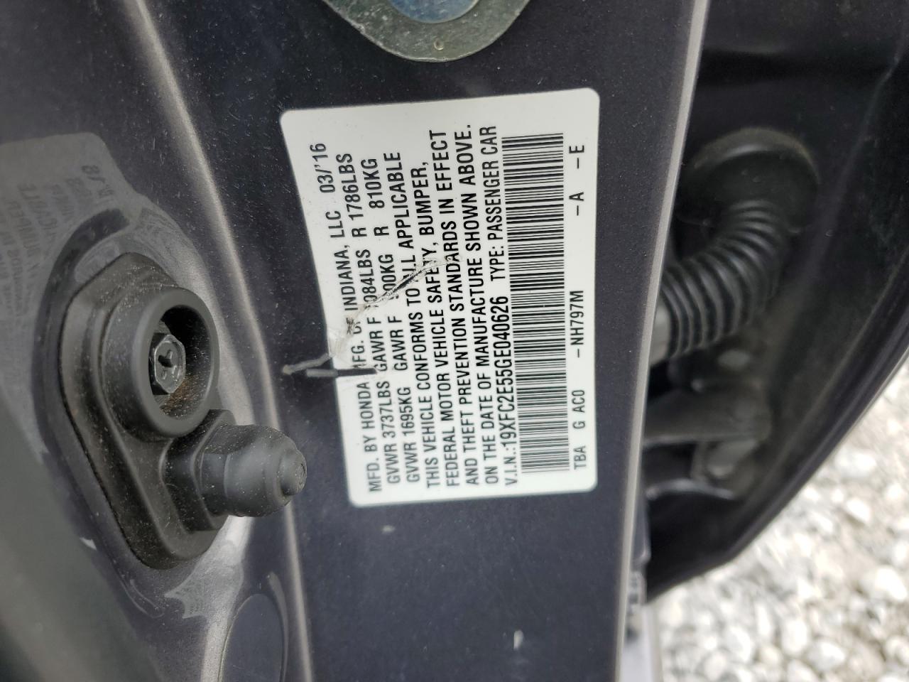 2016 Honda Civic Lx VIN: 19XFC2E55GE040626 Lot: 60608025