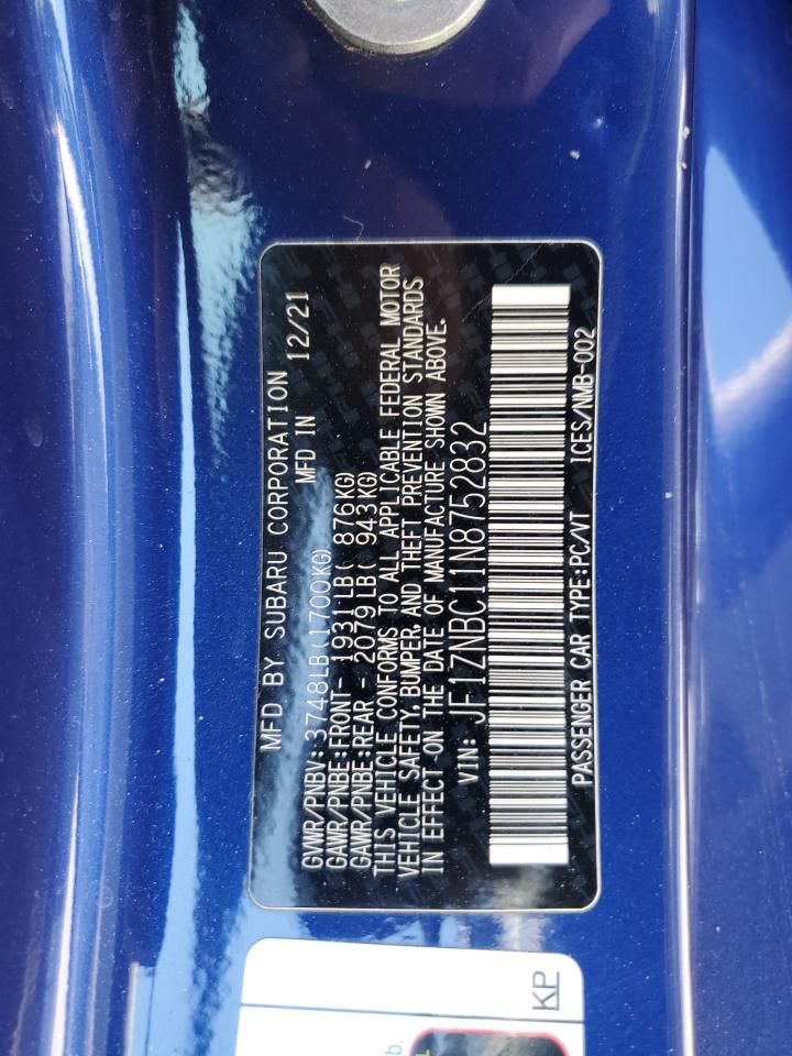 2022 Toyota Gr 86 VIN: JF1ZNBC11N8752832 Lot: 61418175