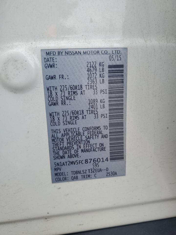 2015 Nissan Rogue S VIN: 5N1AT2MV5FC876014 Lot: 62643205