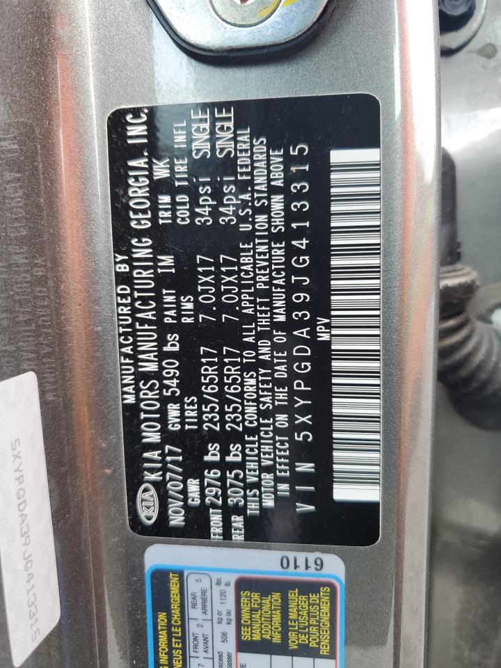 KIA SORENTO 2018 VIN 5XYPGDA39JG413315 фото 13