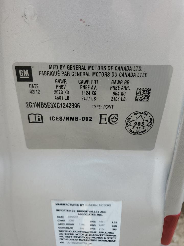 2012 Chevrolet Impala Lt VIN: 2G1WB5E3XC1242896 Lot: 60290595