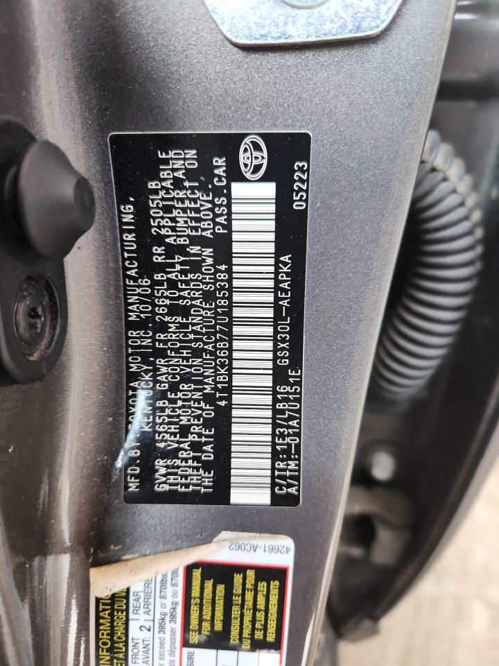 2007 Toyota Avalon Xl VIN: 4T1BK36B77U185384 Lot: 63024685