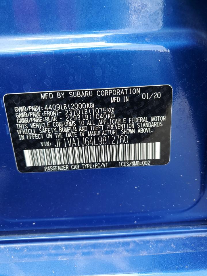 2020 Subaru Wrx Limited VIN: JF1VA1J64L9812760 Lot: 60605295
