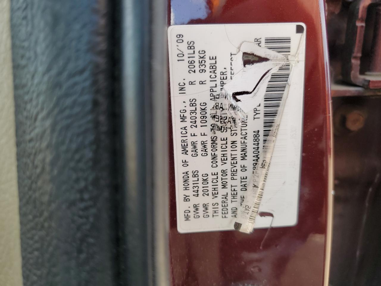 2010 Honda Accord Exl VIN: 1HGCP2F89AA044884 Lot: 61202705