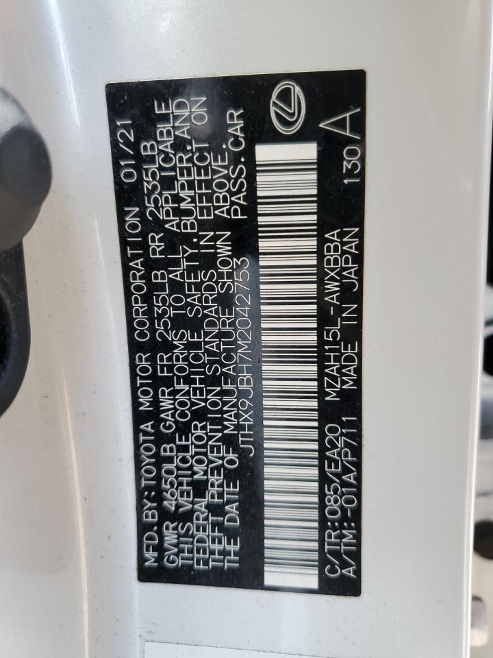 2021 Lexus Ux 250H VIN: JTHX9JBH7M2042753 Lot: 59631445