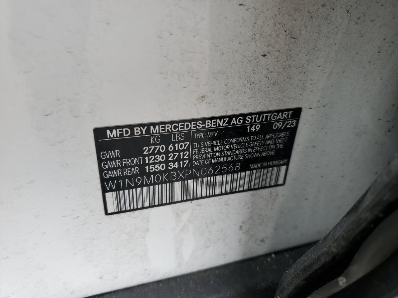 2023 Mercedes-Benz Eqb 300 4Matic VIN: W1N9M0KBXPN062568 Lot: 59817175
