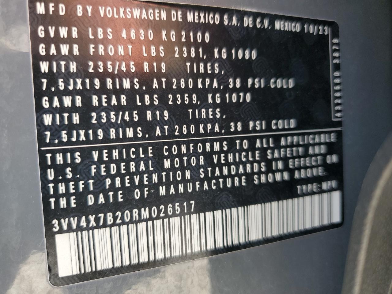 2024 Volkswagen Taos Sel VIN: 3VV4X7B20RM026517 Lot: 61290195