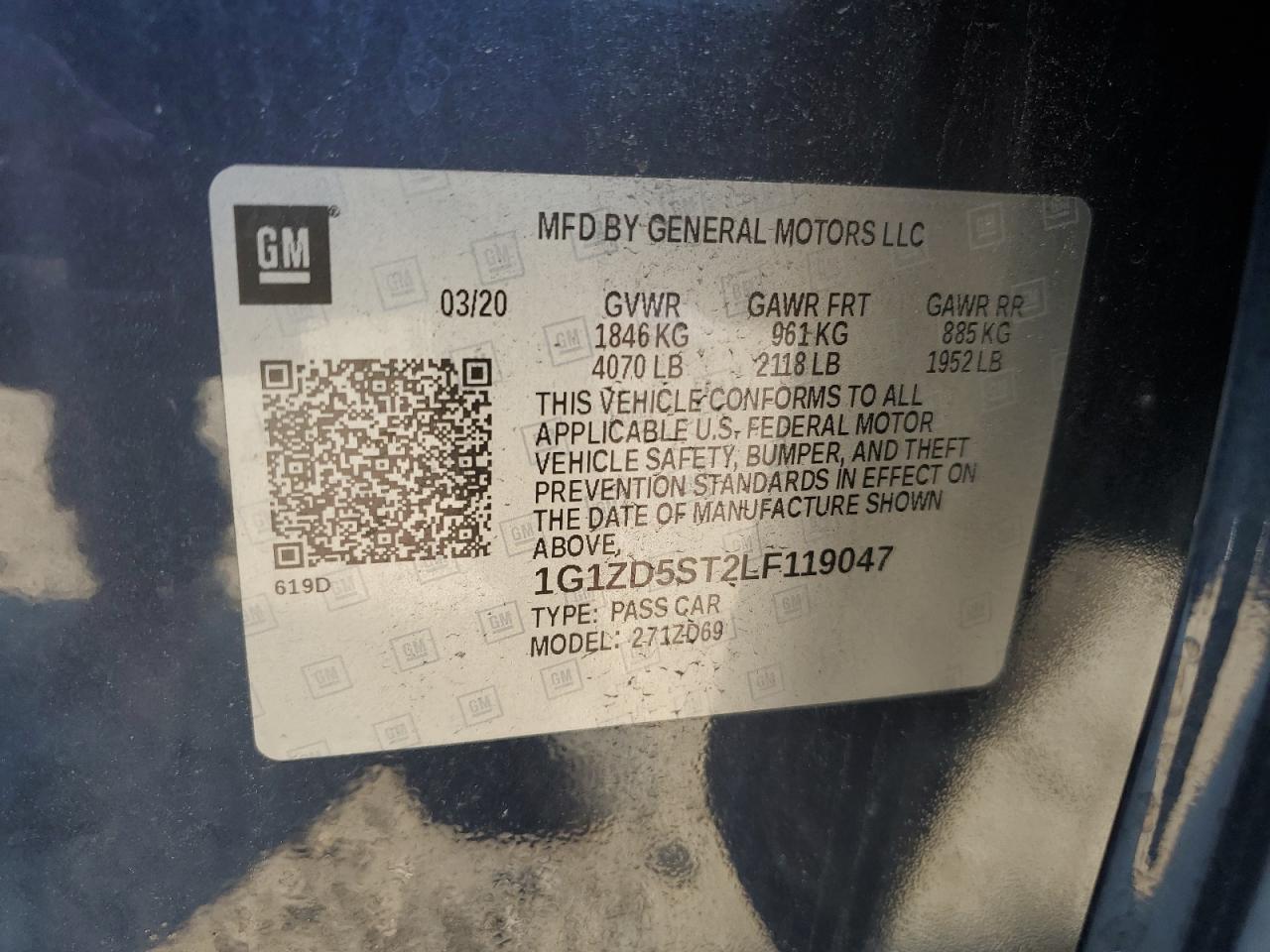 2020 Chevrolet Malibu Lt VIN: 1G1ZD5ST2LF119047 Lot: 62610315