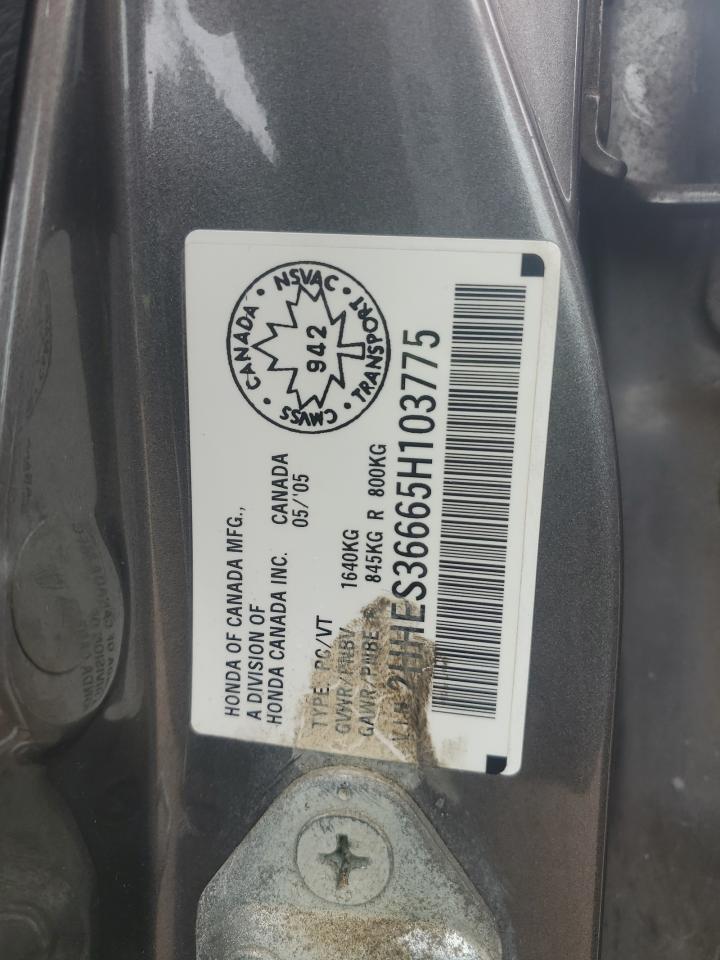 2005 Acura 1.7El Touring VIN: 2HHES36665H103775 Lot: 61586295