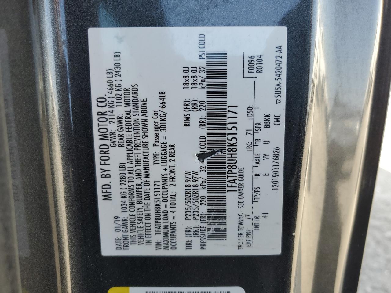 2019 Ford Mustang VIN: 1FATP8UH8K5151171 Lot: 62424685