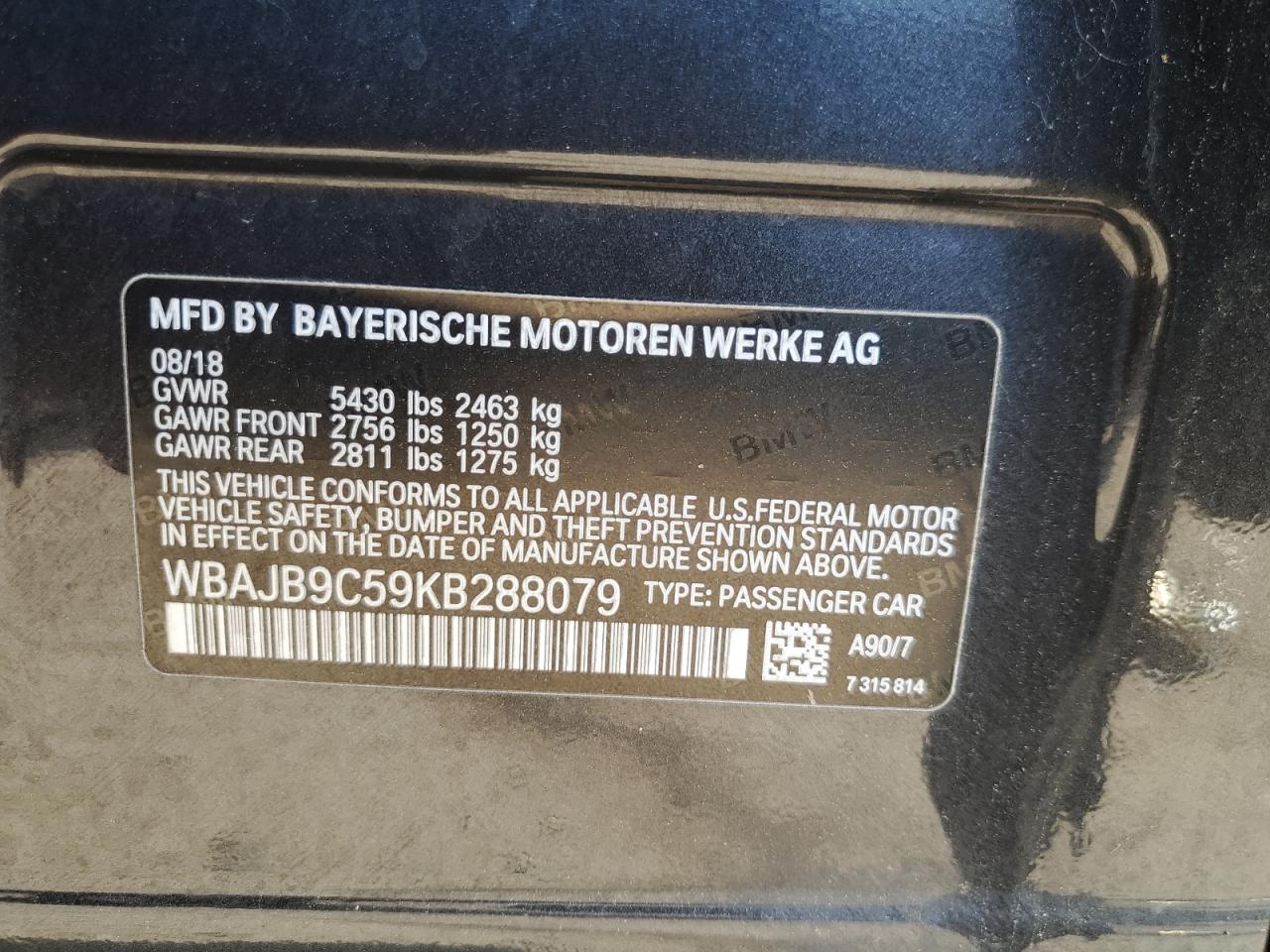 2019 BMW M550Xi VIN: WBAJB9C59KB288079 Lot: 61685035