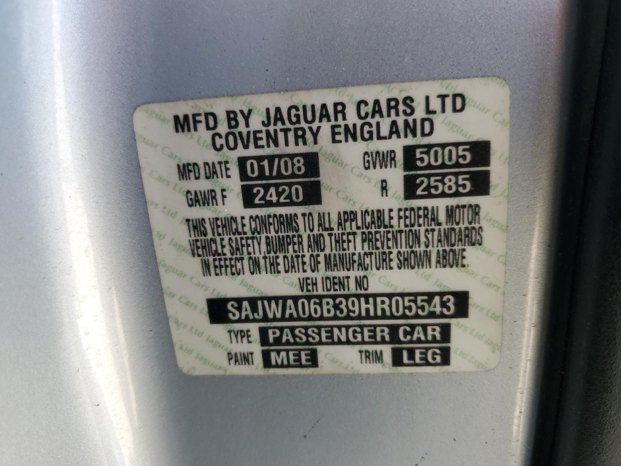 2009 Jaguar Xf Premium Luxury VIN: SAJWA06B39HR05543 Lot: 60556905