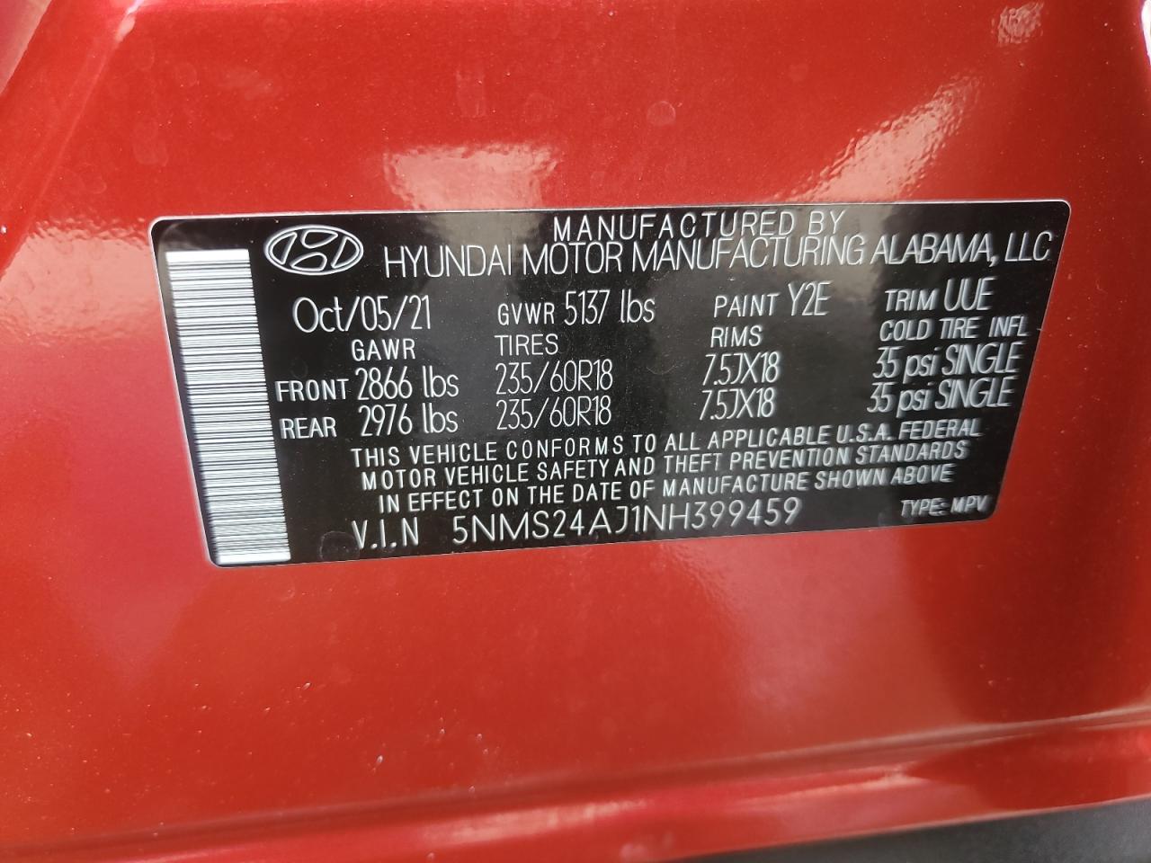 2022 Hyundai Santa Fe Sel VIN: 5NMS24AJ1NH399459 Lot: 62455785